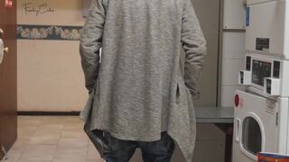 Naked in Laundromat - Risky Almost Caught!!