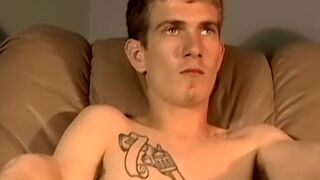 Amateur twink squirts cum during solo masturbation