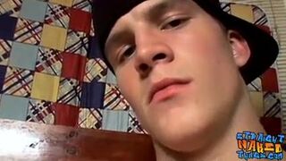Skinny straighty Lex wanking big cock in homemade solo