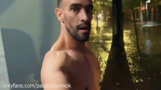 Fully naked walk on the street and heavy rain got me wet