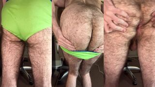 Bending over a chair and showing off my very hairy white ass