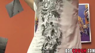 Twink is toying his asshole while jerking off his fat dick