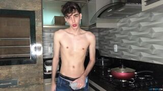 Young amateur Henry Evans tugs his dick before cumming solo