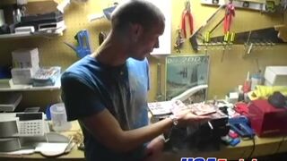 Horny cute twink with piercing wanking his big dick