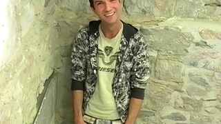 Cute British twink Nathan B masturbates after an interview