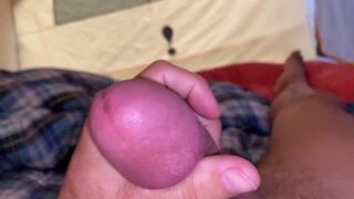 Masturbation Moment in Camping with Precum and Cum