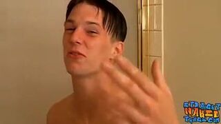 Young guy strokes his fat dick until he cums loads