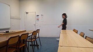 Twink student Jon Arteen goes to school to do a sexy dance before a striptease on the teacher's desk in a classroom, he starts b