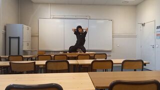 Twink student Jon Arteen goes to school to do a sexy dance before a striptease on the teacher's desk in a classroom, he starts b
