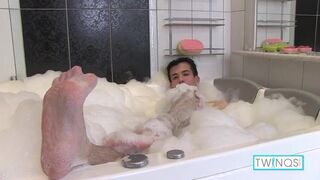 Cute Brunette Xander Strokes His Hard Cock After Showering!