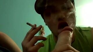Cigar smoking twink pounding his friend hard from behind