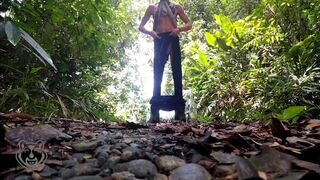 Skinny sexy guy walks jerking his dick to an orgasm that this guy enjoys in public