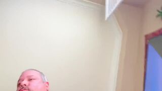 Fat Man Has a Huge Cream Pie in His Wrestling Gear and Shows His Fat Dirty Ass and Cums Hands Free