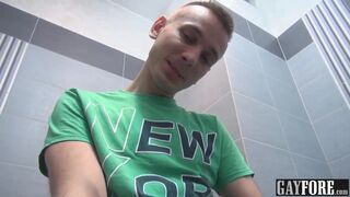 Hung twink Patrick takes his time tugging on his foreskin