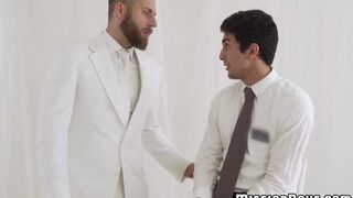 Mormon boy barebacked by bearded elder after serious blowjob