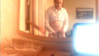 masturbates and releases sperm to the music