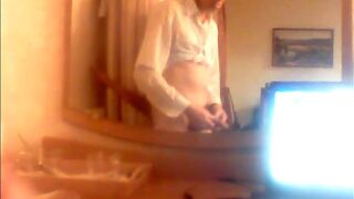 masturbates and releases sperm to the music