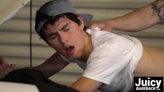 Horny tattooed guy barebacking hard at twinks sexy tight ass