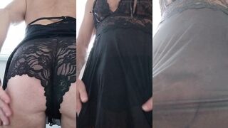 CD Displays and Teases Their New Black Sheer Lingerie