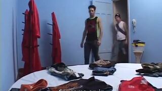 Couple of Latin Dudes Emanoel Blay and Juan Carlos Enjoy Having a Bit of Navy Cake After Models Shooting Tryouts