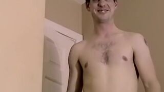 Shy gay reveals his big cock and masturbates until he cums