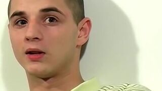 Horny UK twink strokes his massive cock in a hot solo act