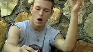 18yo smoker Yuri jerks off before shooting jizz hard