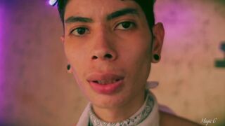 Skinny Twink Magic C Jerking His Big Cock and Playing with His Lots of Precum and Thick Cum Load