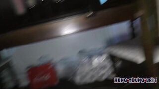 Pervy watching Charlie slide his massive dick in masked boy's cummy hole