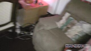 Pervy watching Charlie slide his massive dick in masked boy's cummy hole