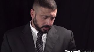 Pastor puts leather belt around twink before fucking him