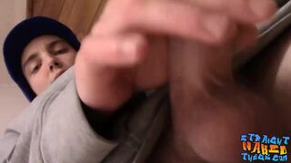 Inked straighty jerking off for cumshot