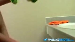 Horny twink Joey Steels wanking off and changing underwear