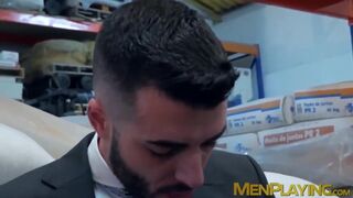 Classy studs go to the warehouse for hardcore analhammering