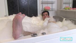 Dark haired rainbow dude named Xander takes a bubble bath... are you ready to watch him soaping up and washing his body and nice ass?
