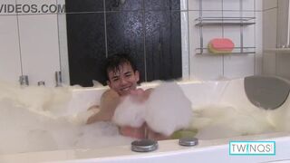Dark haired rainbow dude named Xander takes a bubble bath... are you ready to watch him soaping up and washing his body and nice ass?