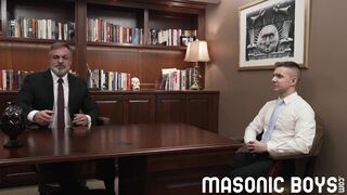 Suited hung older man pops cute twinks cherry