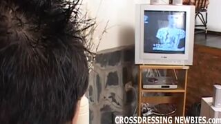 Having hot phone sex while crossdressing