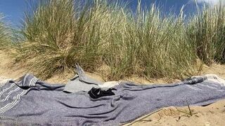 Beach Jerk off Pt 2, bearded guy cums on beach.