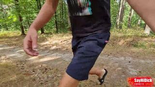 Soft foreskin naked runs in the forest and then jerks off