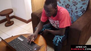 Slim African strips and masturbates in indoor solo action