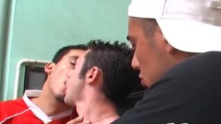 Young Euro voyeur fucks hard with jock teammates to cum