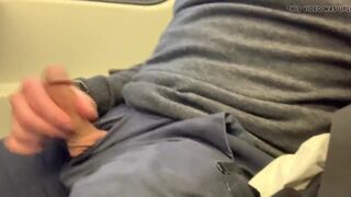 Jerking off my hard cock in public and cumming on the train