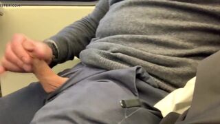 Jerking off my hard cock in public and cumming on the train
