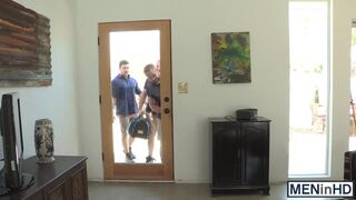 Handsome old and young men have an orgy