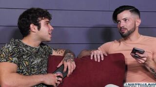Two gay friends fuck their straight buddy