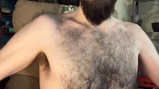 Showing off my very hairy chest and armpits