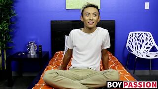 Adorable blonde asian twink Ty Neiman jerks off his cock