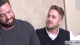 Sweet gay boy with tattoos gets his meat hole skewered