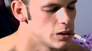 Athletic straight amateur Chad tugs his dick and smokes